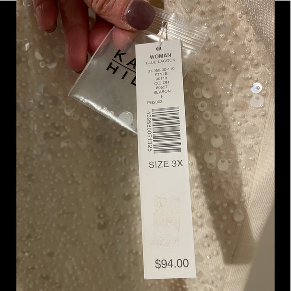 NWT Kate Hill beaded front silk tank top Ecru size 3X - Picture 6 of 9